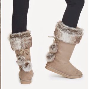 JustFab Huron Tan Faux Fur Cuff Boots